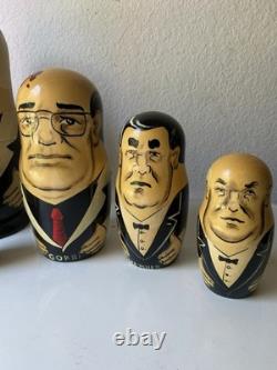 Vintage Russian Nesting Political Matryoshka Hand Painted Set, 9 Dolls