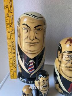Vintage Russian Nesting Political Matryoshka Hand Painted Set, 9 Dolls