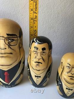 Vintage Russian Nesting Political Matryoshka Hand Painted Set, 9 Dolls