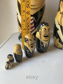 Vintage Russian Nesting Political Matryoshka Hand Painted Set, 9 Dolls