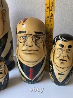 Vintage Russian Nesting Political Matryoshka Hand Painted Set, 9 Dolls