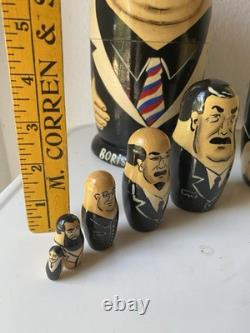 Vintage Russian Nesting Political Matryoshka Hand Painted Set, 9 Dolls