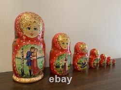 Vintage Russian Nesting dolls Hand painted 7 pc 8 tall