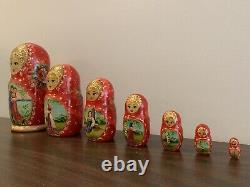 Vintage Russian Nesting dolls Hand painted 7 pc 8 tall
