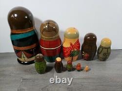Vintage Russian Political Leaders Matryoshka Nesting Dolls Wooden Set of 10 EUC