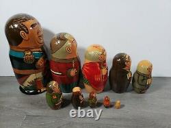 Vintage Russian Political Leaders Matryoshka Nesting Dolls Wooden Set of 10 EUC