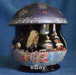 Vintage Russian Purple Lacquer Mushroom Dome Troika Winter 5 Nesting Dolls Box