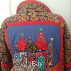 Vintage Russian Quilted Jacket Elena Pelevina Folk Art Nesting Doll Hand Painted