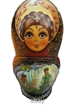 Vintage Russian Red Nesting Dolls Exquisite Hand Painted Signed Set of 5