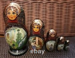 Vintage Russian Red Nesting Dolls Exquisite Hand Painted Signed Set of 5
