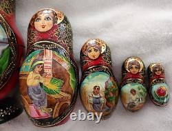 Vintage Russian Red Nesting Dolls Exquisite Hand Painted Signed Set of 5