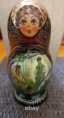 Vintage Russian Red Nesting Dolls Exquisite Hand Painted Signed Set of 5