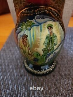 Vintage Russian Red Nesting Dolls Exquisite Hand Painted Signed Set of 5