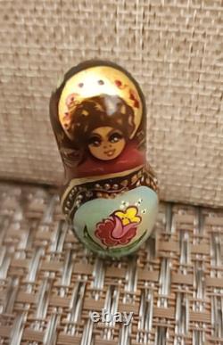 Vintage Russian Red Nesting Dolls Exquisite Hand Painted Signed Set of 5