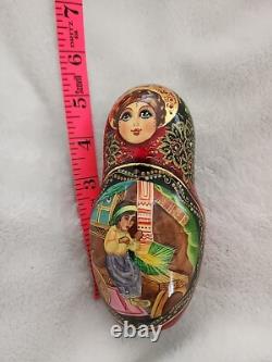 Vintage Russian Red Nesting Dolls Exquisite Hand Painted Signed Set of 5