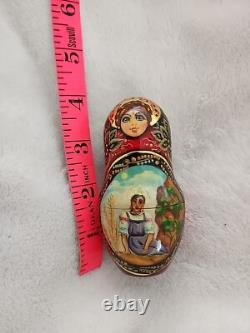 Vintage Russian Red Nesting Dolls Exquisite Hand Painted Signed Set of 5