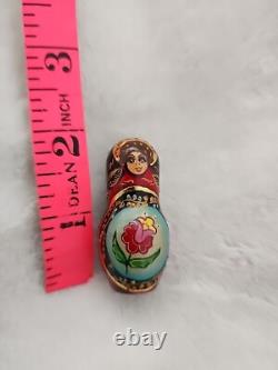 Vintage Russian Red Nesting Dolls Exquisite Hand Painted Signed Set of 5