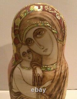 Vintage Russian Religious Icon Nesting Doll 10 Pc Pochaev Mother Of God 2005