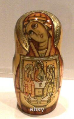 Vintage Russian Religious Icon Nesting Doll 15pc Holy Faces 13h 90-s