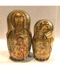 Vintage Russian Religious Icon Nesting Doll 15pc Holy Faces 13h 90-s