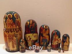 Vintage Russian Religious Icons 10 Nest. Doll Holy Faces 10.5 Krilova 90-s