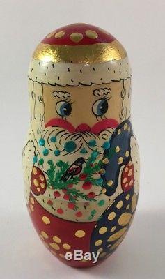 Vintage Russian Santa Matryoshka nesting dolls wooden 5 piece 6.25