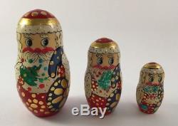 Vintage Russian Santa Matryoshka nesting dolls wooden 5 piece 6.25