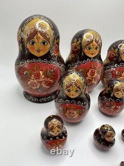 Vintage Russian Signed Matryoshka Nesting Dolls 10 Pieces Signed Beautiful
