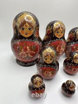 Vintage Russian Signed Matryoshka Nesting Dolls 10 Pieces Signed Beautiful