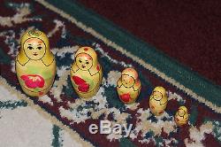 Vintage Russian Soviet Nesting Dolls-10 Pieces-Painted Women-Wood-Detailed