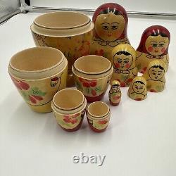 Vintage Russian Stacking Nesting Dolls Babushka Matryoshka Wooden set of 6 USSR