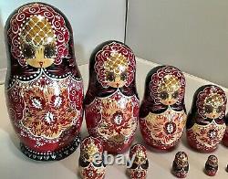 Vintage Russian Traditional Hand Painted Lacquer MATRYOSHKA Nesting Dolls 10pcs