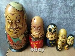 Vintage Russian USSR Nesting Dolls Presidents Set of 7 matryoshka Stalin Lenin