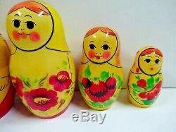 Vintage Russian USSR Wooden 10 Piece Hand Painted Matryoshka Nesting Dolls 7.5