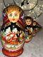 Vintage Russian Winter Fairytale Nesting Doll Hand Painted Signed 8 7 Pce