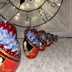 Vintage Russian Winter Fairytale Nesting DOLL Hand Painted Signed 8 7 Pce