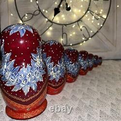 Vintage Russian Winter Fairytale Nesting DOLL Hand Painted Signed 8 7 Pce