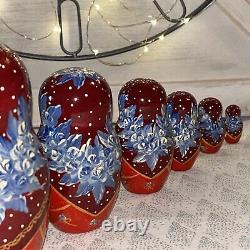 Vintage Russian Winter Fairytale Nesting DOLL Hand Painted Signed 8 7 Pce