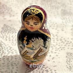 Vintage Russian Winter Fairytale Nesting DOLL Hand Painted Signed 8 7 Pce