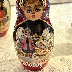 Vintage Russian Winter Fairytale Nesting DOLL Hand Painted Signed 8 7 Pce