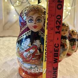 Vintage Russian Winter Fairytale Nesting DOLL Hand Painted Signed 8 7 Pce