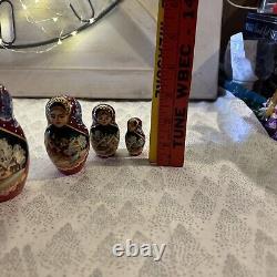 Vintage Russian Winter Fairytale Nesting DOLL Hand Painted Signed 8 7 Pce