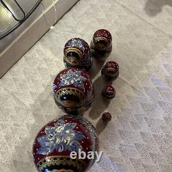 Vintage Russian Winter Fairytale Nesting DOLL Hand Painted Signed 8 7 Pce