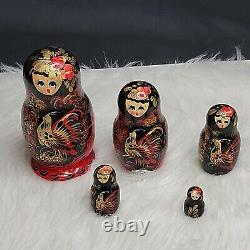 Vintage Russian WoodenHand Painted Matpewka Martyoshka 5 Nesting Dolls