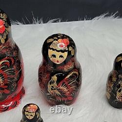 Vintage Russian WoodenHand Painted Matpewka Martyoshka 5 Nesting Dolls