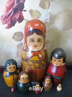 Vintage Russian Wooden Antique Nesting Dolls full set 8 dolls circa 1910-1920