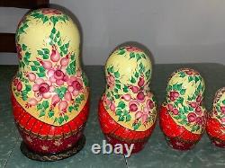 Vintage Russian Wooden Ten Nesting Dolls Fairy Tale-Ceprueb Nocag-Gorgeous & Big