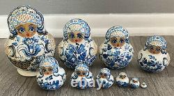 Vintage SET OF 10 HAND PAINTED Artist Signed RUSSIAN NESTING DOLLS 4.5 Tall