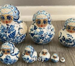 Vintage SET OF 10 HAND PAINTED Artist Signed RUSSIAN NESTING DOLLS 4.5 Tall
