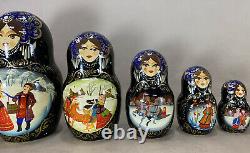 Vintage SIGNED Russian Nesting Dolls -10 piece set Beautiful hand painted rare